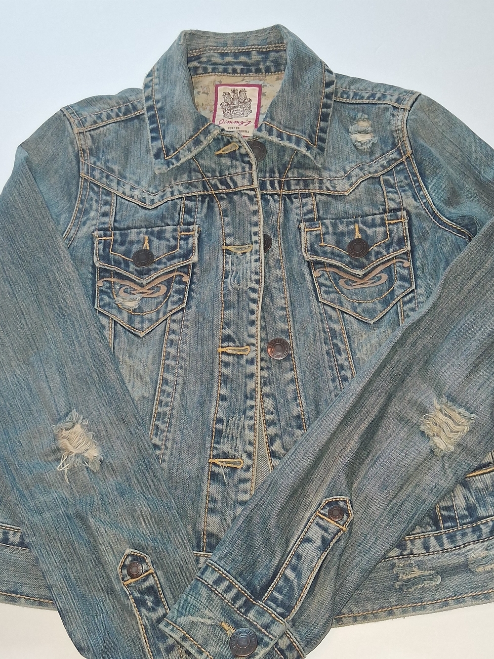 Jimmy'z Classic Light Wash Distressed Denim Jacket - Blue Womens Size S - Picture 9 of 15